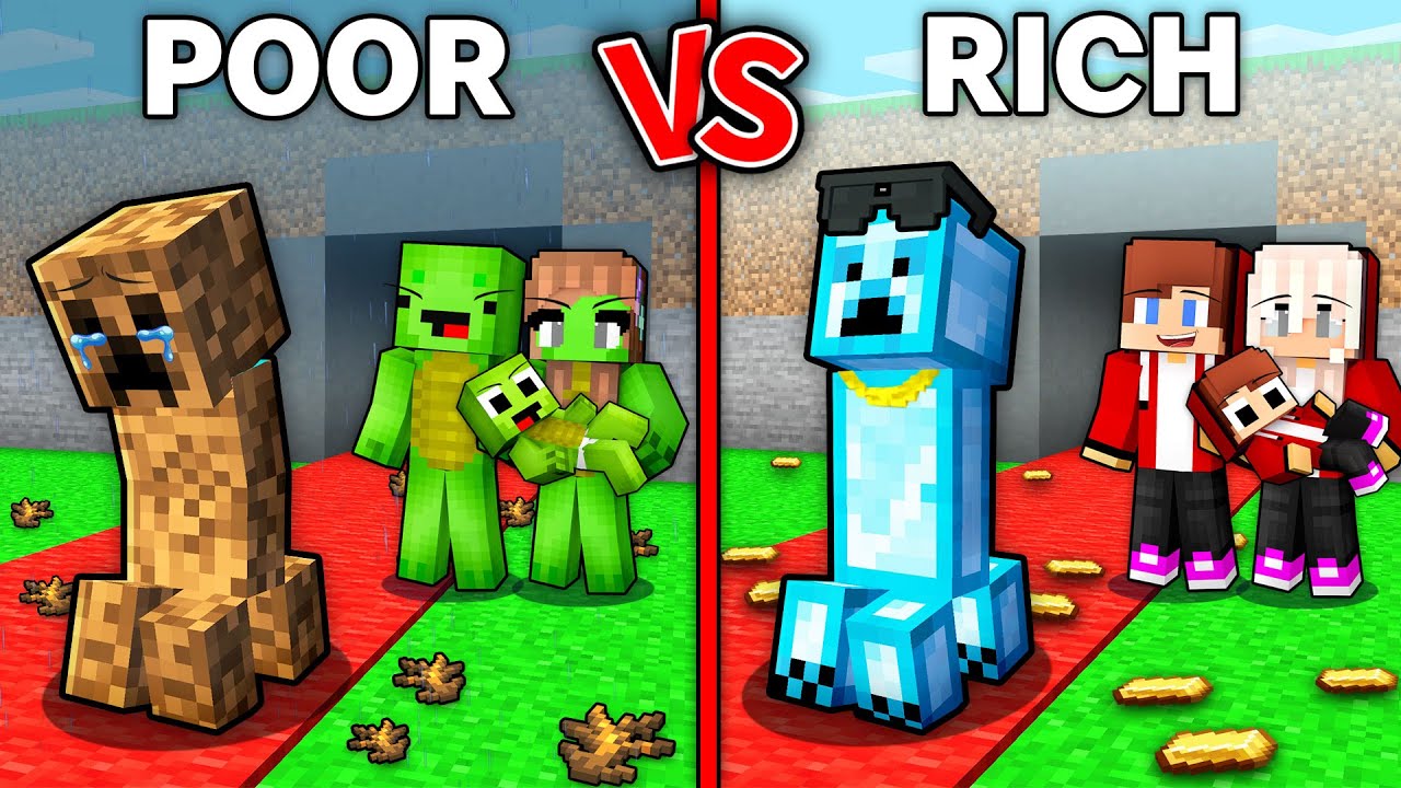 JJ and Mikey : POOR vs RICH Steal a Mob Family Battle in Minecraft - Maizen