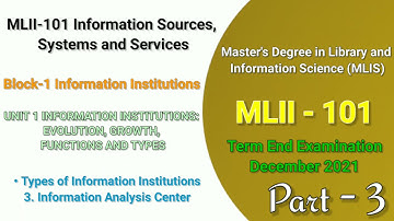 MLII- 101 | UNIT 1 INFORMATION INSTITUTIONS | Information Analysis Centres | Term End Examination