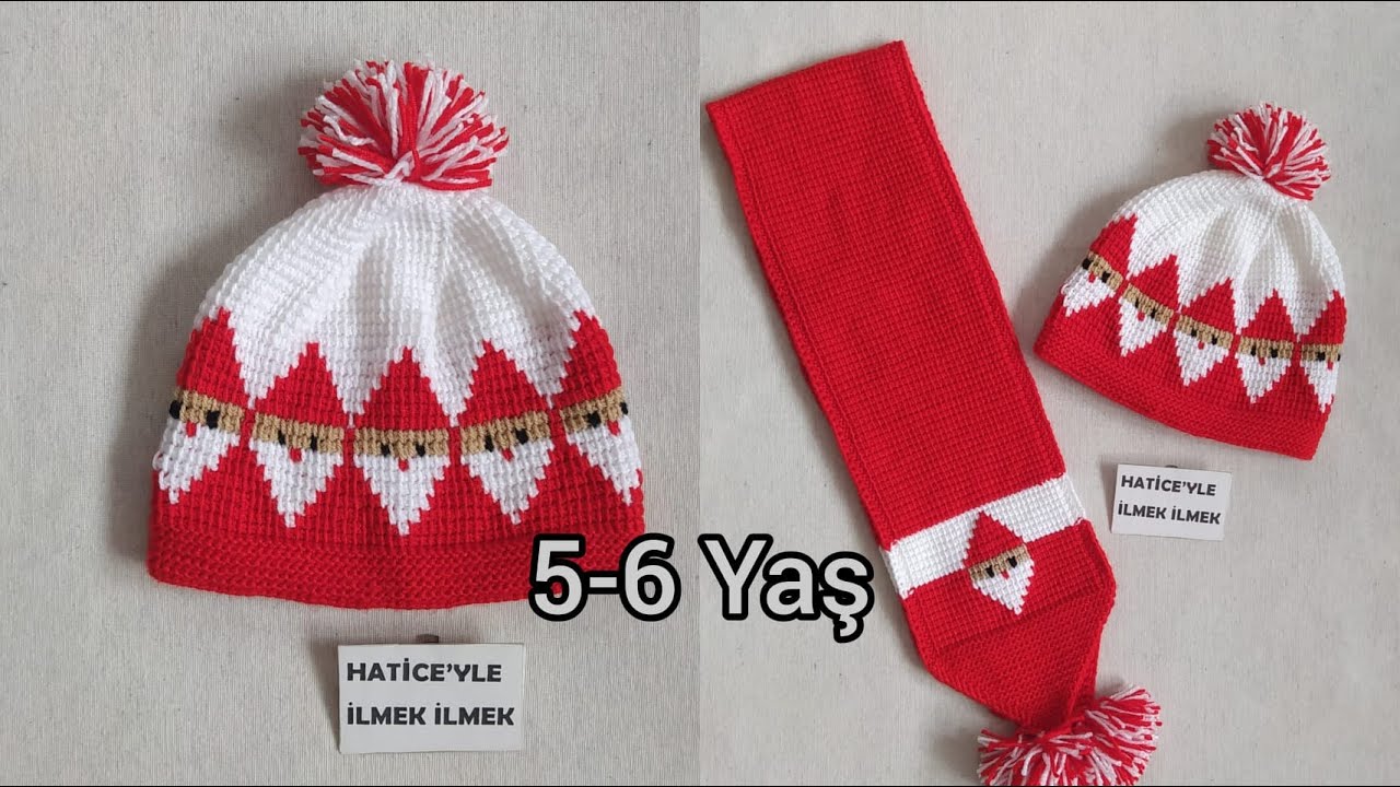Noel Baba Çocuk Bere Yapımı 5 , 6 Yaş Tunus İşi Kolay Güzel Kullanışlı Süslü Örgü Bebek Şapka Tarifi