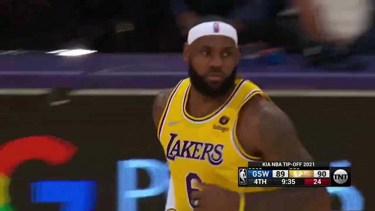 LA Lakers LeBron James Hits Step back 3 pointer and Stares Down the Warriors Bench vs Warriors