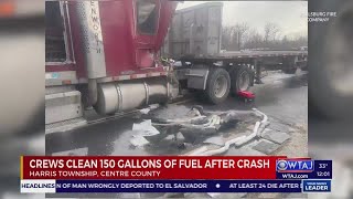 Photos: Tractor-trailer crash in Centre County saw 150 gallons of diesel spilled