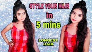 HOW TO STYLE YOUR HAIR IN 5 MINS EASY TUTORIAL ||LONGEST HAIR||DURGA PUJA SPECIAL #umavlogs #shorts