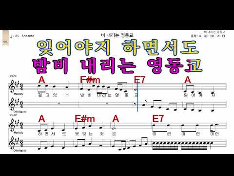 비내리는영동교   주현미     가수처럼 엠알로  악보  노래 하기   여 원키  A