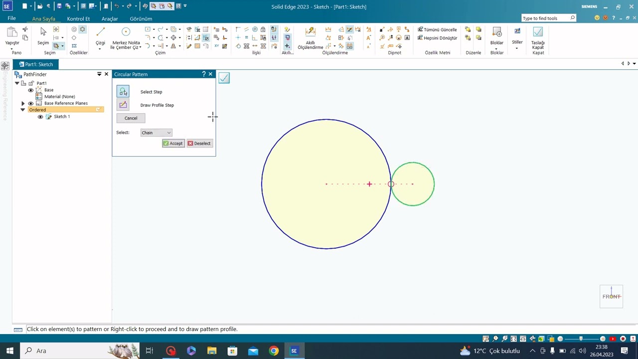 Solid Edge 2023 Free 2D -Eğitim Videoları –26 Dairesel Çoğaltma Komutu