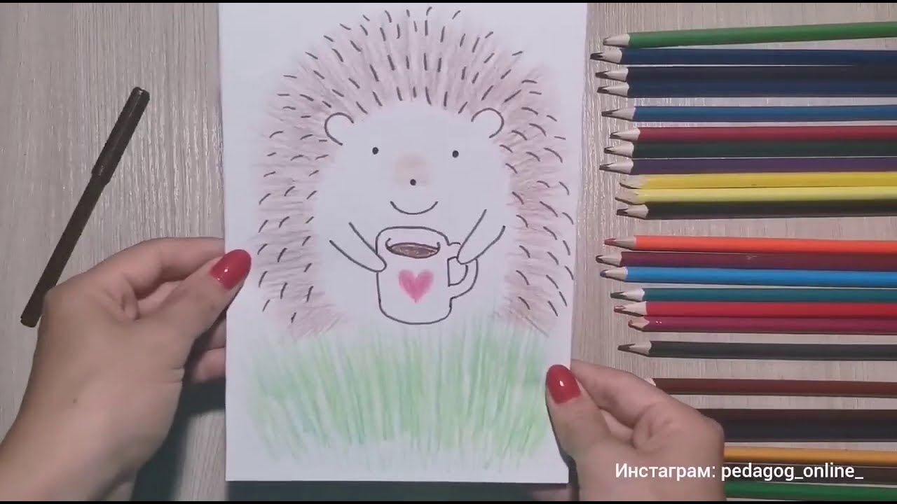 Рисуем милого ёжика. Легко, быстро и просто! Рисование для детей. How to draw a hedgehog