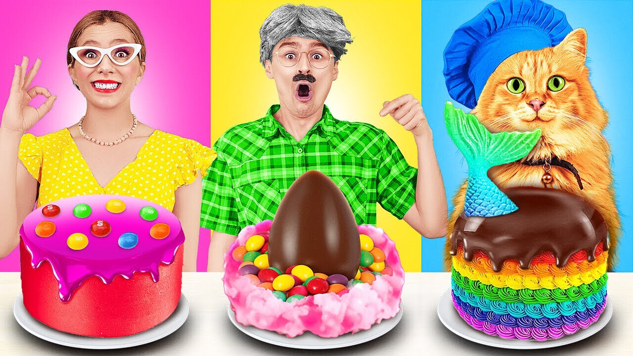 IK VS OMA VS KAT KOOKUITDAGING 😻 Vreemde Voedselcombinaties 🍫 Snelle, Middelmatige Door 123GO