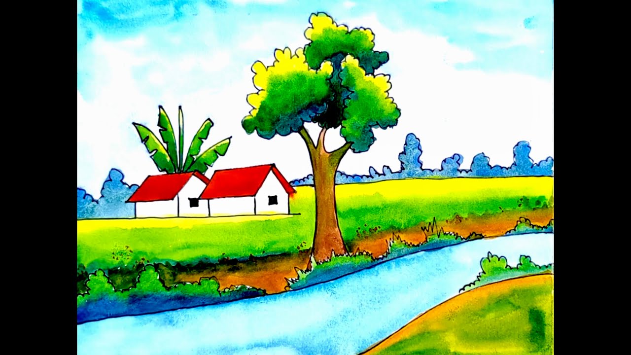 How to draw easy scenery | Drawing scenery step by step with ...
