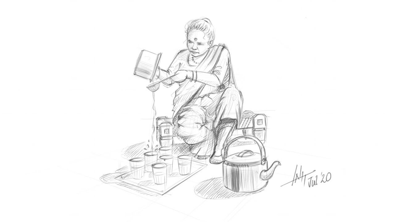 How to draw a Chai Wali Amma A quick sketch of a lady tea seller