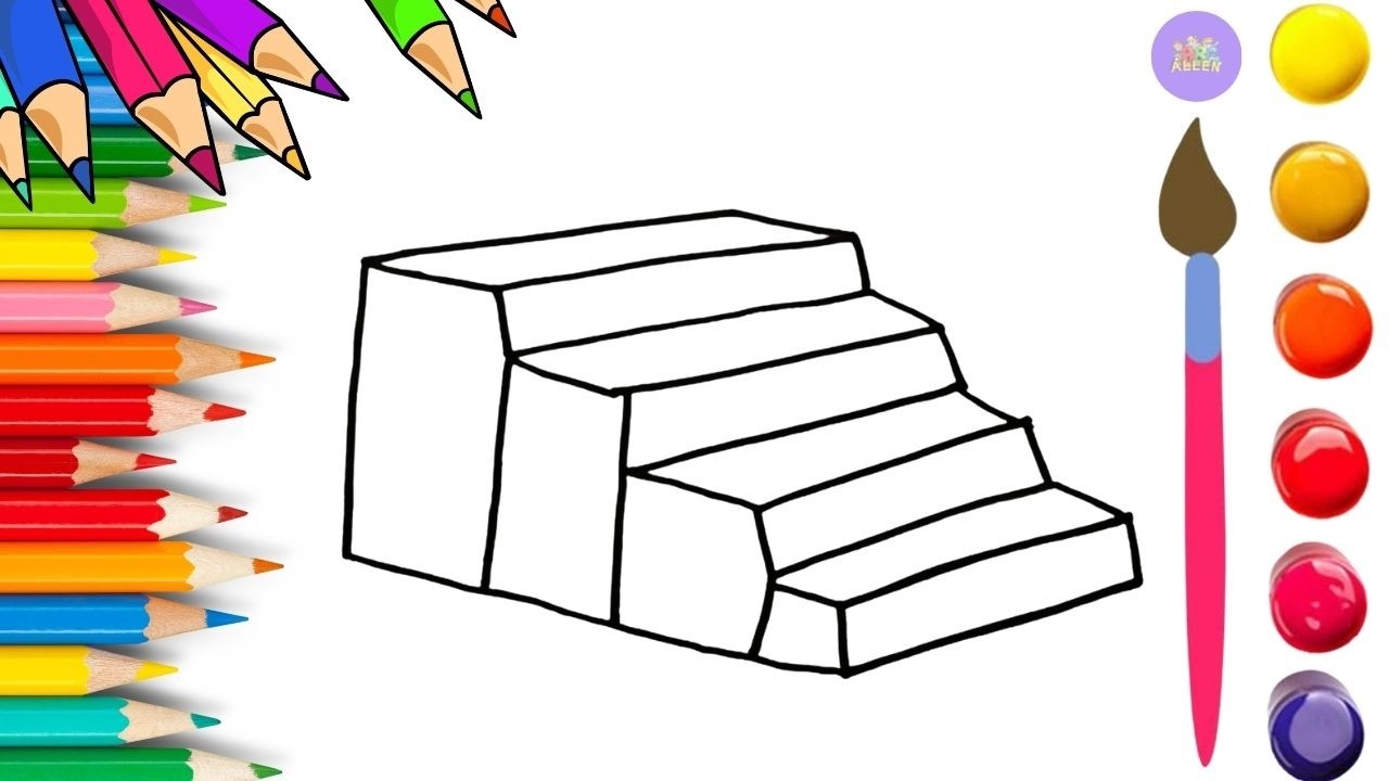 How To Draw cute Stairs Drawing, Painting & Coloring For Kids and Toddlers_🌈🎨