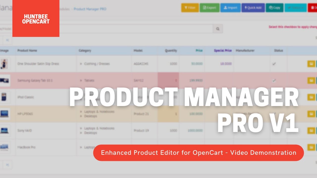Product Manager Pro for OpenCart | Advanced Product Editor | Demo