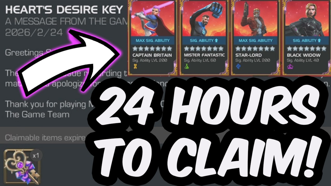 Free 7 Star Compensation Key 24 Hours To Claim 7 Star Valentines Champ - Marvel Contest of Champions