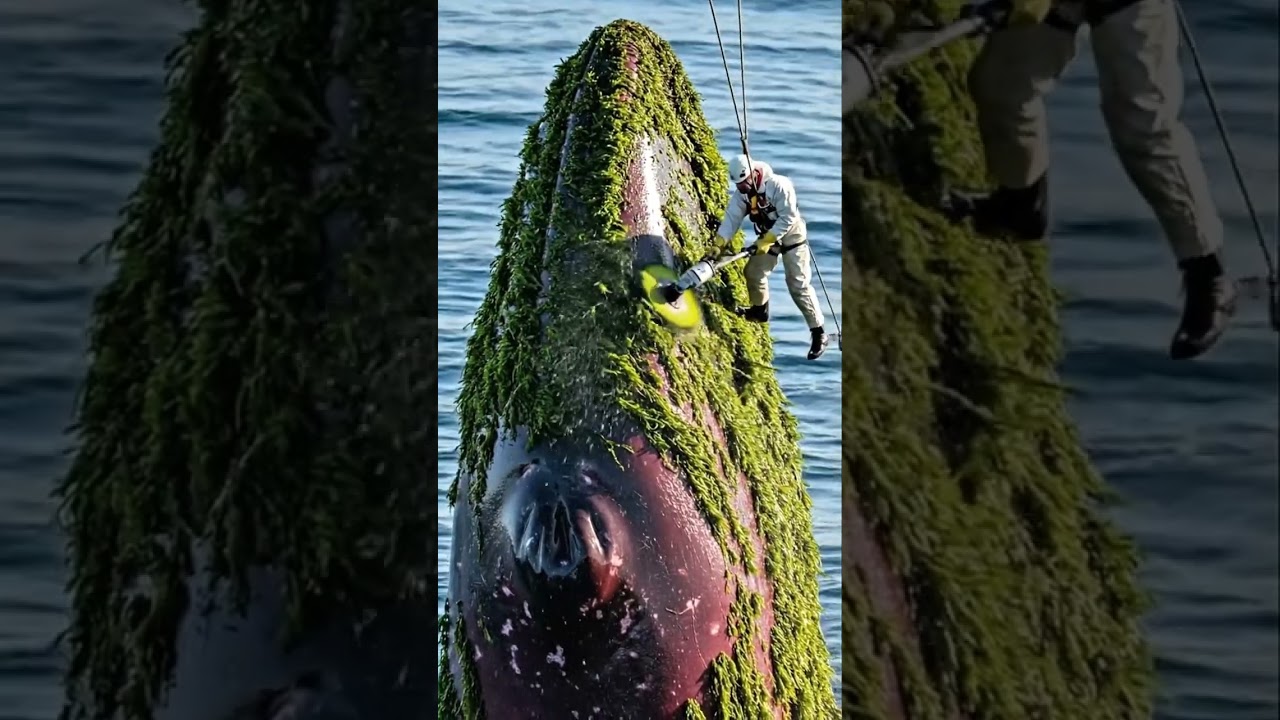 Brave Man Power Washes Giant Whale Clean 🐋 
