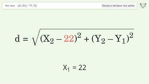 Find the distance between two points p1 (22,28) and p2 (-77,72): Step-by-Step Video Solution