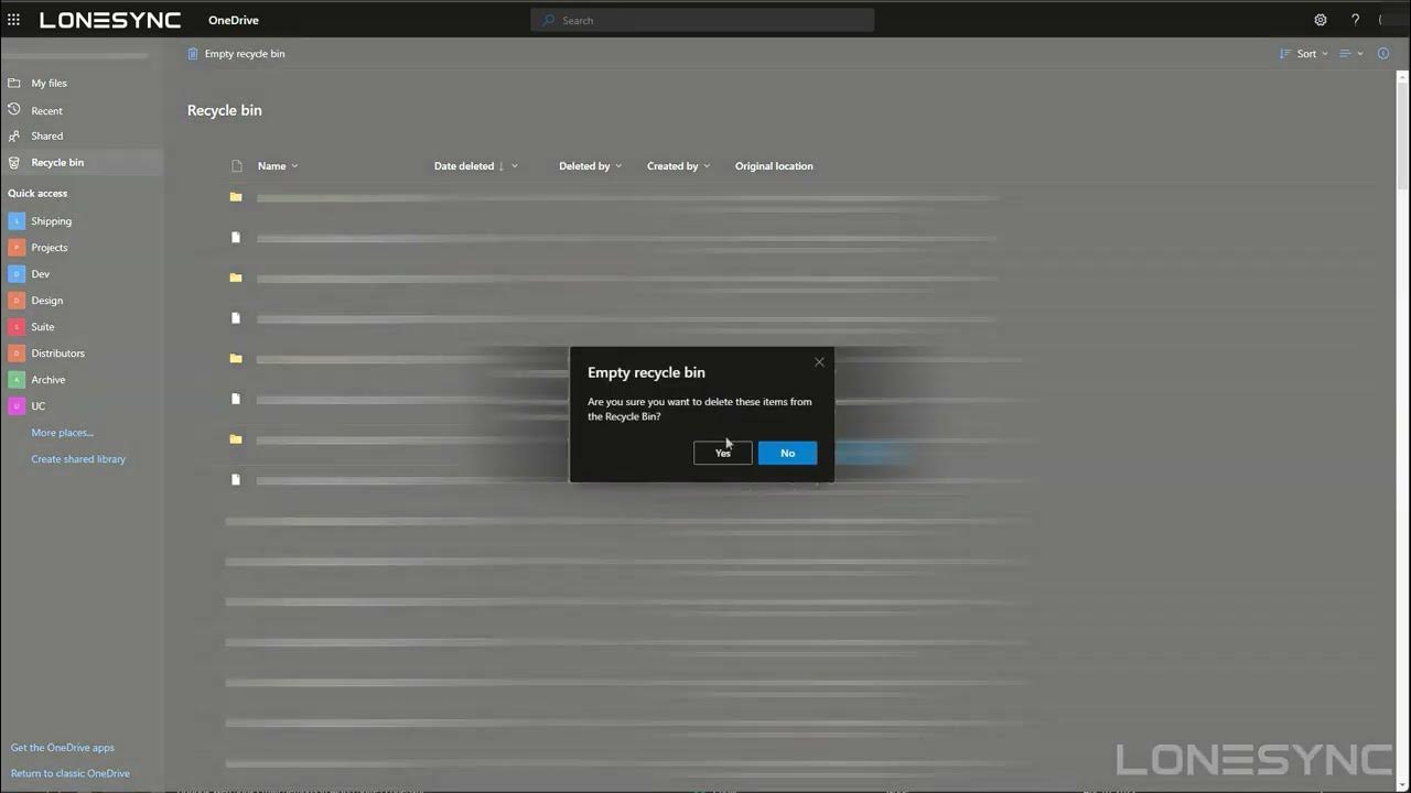 Empty OneDrive Recycle Bin in M365 Suite LoneSync YouTube