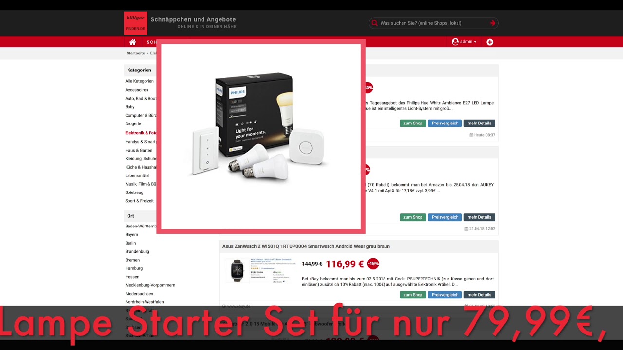 Schnappchen Billiger Des Tages 23 04 18 Philips Hue White Ambiance E27 Led Lampe Starter Set Youtube