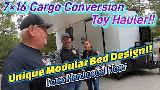 A 7×16 Toy Hauler Cargo Trailer Conversion With Modular Bed And Faux Wood Floor