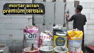 perbandingan hasil pengaplikasian 4 merek mortar acian pada dinding bata ringan