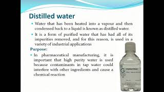 Types of water used in pharmaceuticals, Class presentation by Student Mohsin Raza
