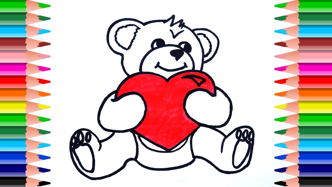 Cute Bear With Heart Coloring Page Drawing And Colouring Pages For Kids Coloring Book Youtube