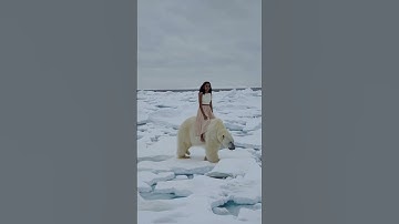 A girl riding a white bear. Arctic. Polar bear. #AI #Sora #OpenAI