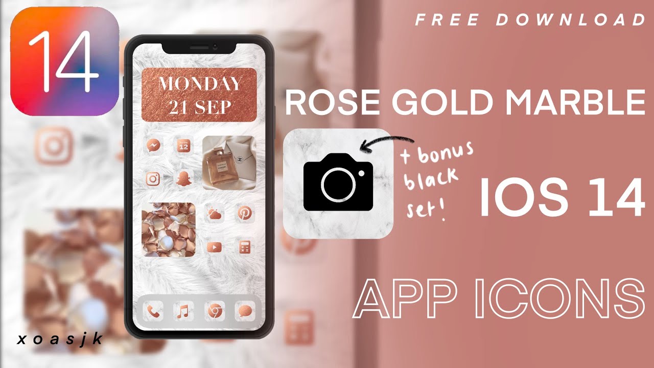 Free Rose Gold Marble Ios 14 App Icons Bonus Black Set Xoasjk Art Youtube