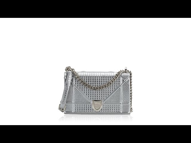 Dior Metallic Patent Micro Cannage Medium Diorama Flap Bag Silver 