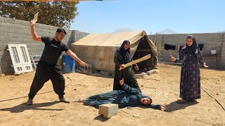 Husband's anger following the second wife's attack on the first wife; Shahnaz's reaction.