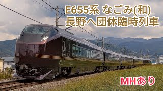E655系 なごみ(和) 団体臨時列車 新宿から長野へ ミュージックホーンあり JR中央本線(中央東線) 走行シーン
