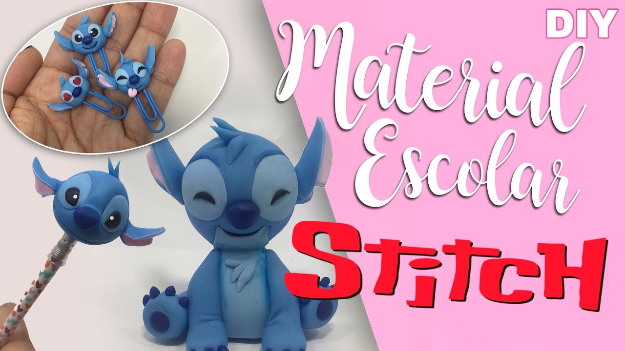 DIY - MATERIAL ESCOLAR STITCH  - Porcelana Fria - Sah Passa o Passo