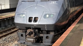 【ﾄｯﾌﾟﾅﾝﾊﾞｰ】JR九州787系 特急かもめ号博多行き　新鳥栖駅発車