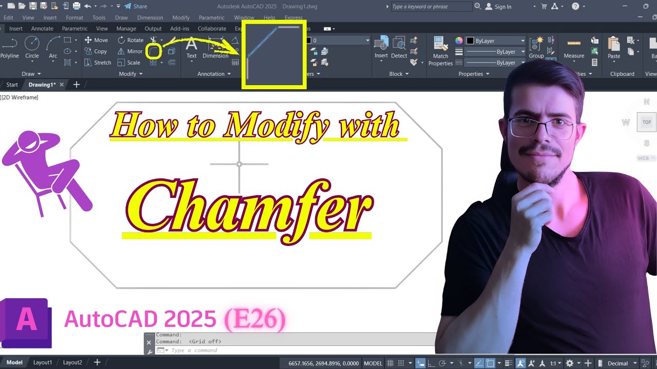 AutoCAD 2025 Tutorial for Beginners (E27) | How to Modify with CHAMFER ...