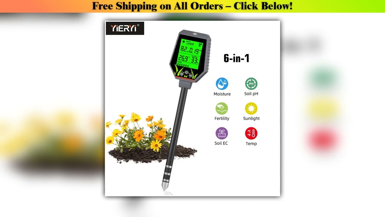 Yieryi Soil Tester High Accuracy 6-in-1 PH Meter Digital Plant Moisture Sensor Hygrometer