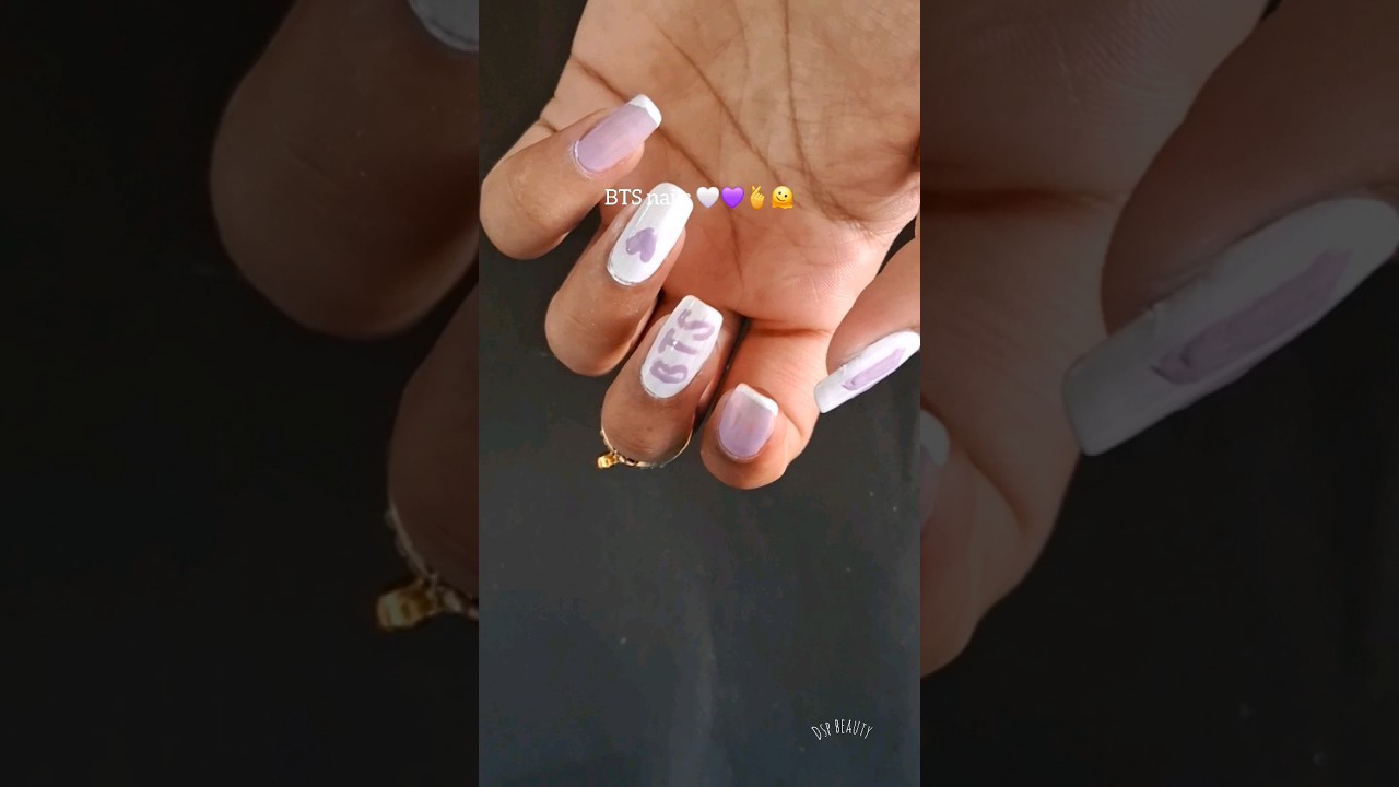 Easy BTS nail art for beginners 🫰🤍💜|| BTS NAIL 