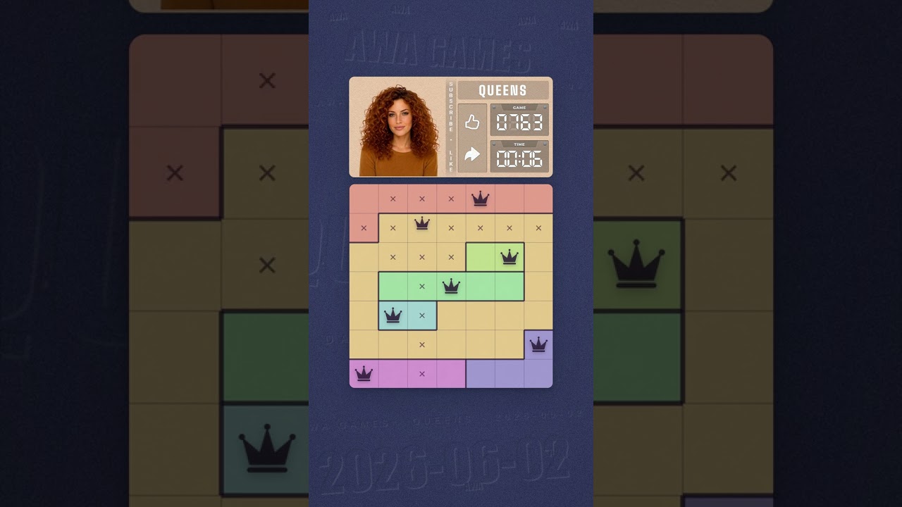 LinkedIn Queens #763 solved board for June 2, 2026, 7x7 grid
