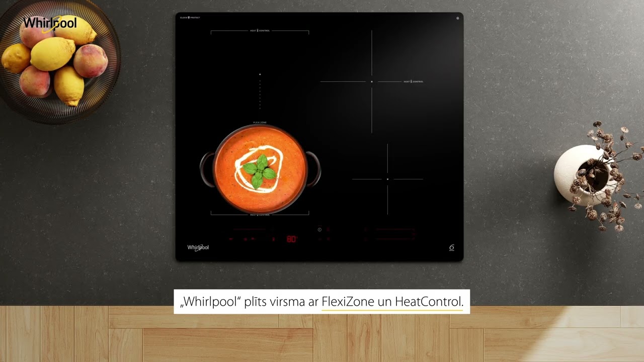 Whirlpool plīts virsma ar FlexiZone un HeatControl