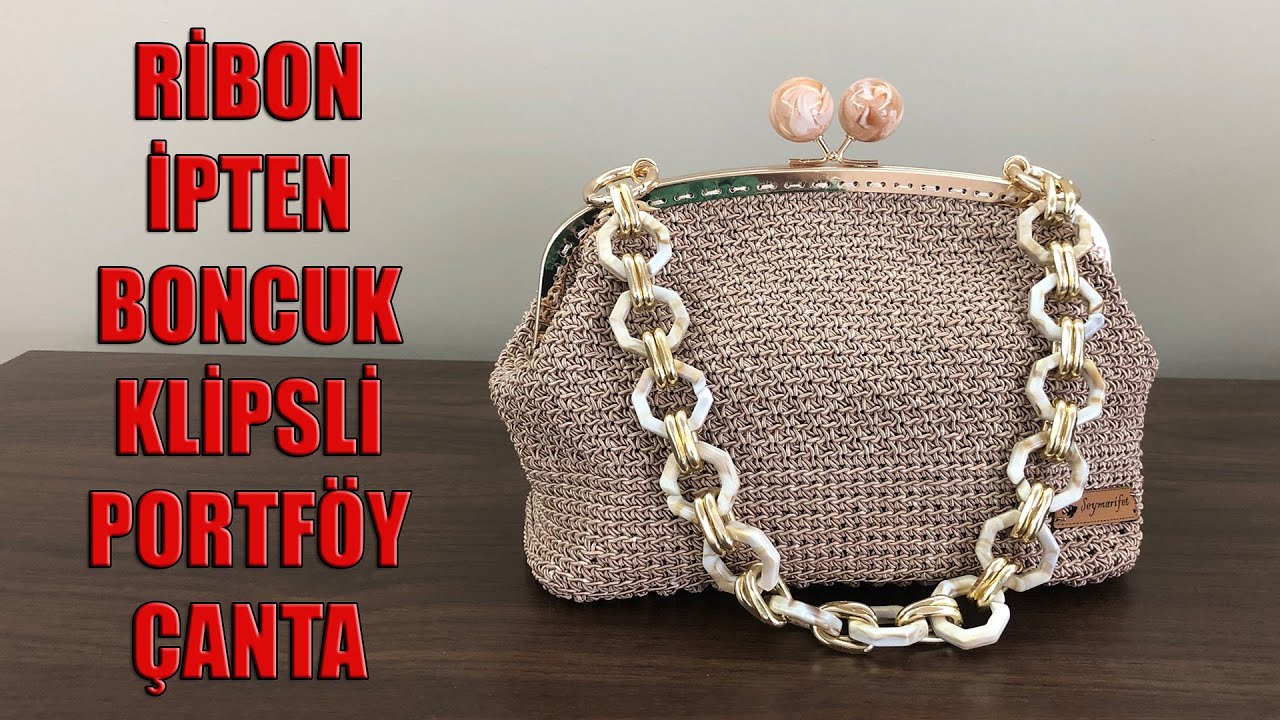 Ribon İpten Boncuk Klipsli Portföy Çanta