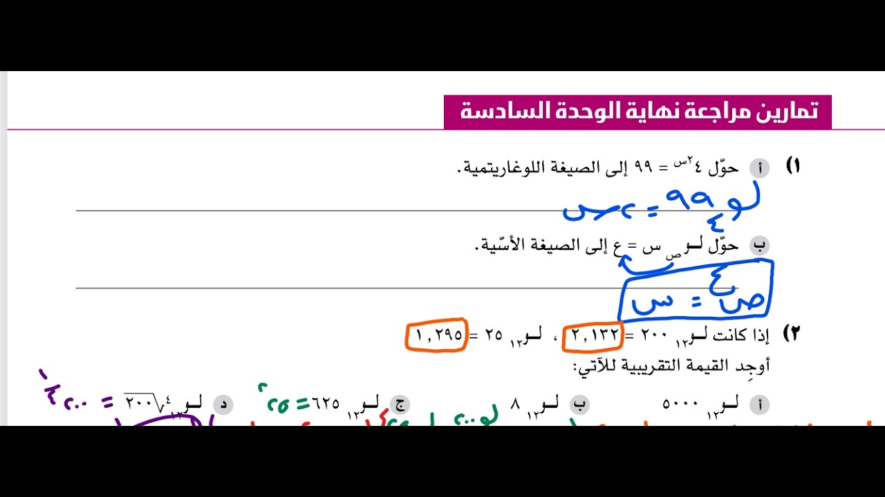 تمارين مراجعة نهاية الوحدة السادسة كتاب النشاط رياضيات اساسية الصف الحادي عشر الفصل الثاني شرح مبسط
