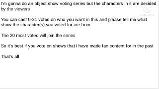 Chris' Object Show Viewer Voting Episode 0a (Read Description)