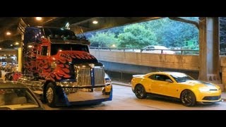 Optimus Prime, Bumblebee and Hound. Transformers 4 Age of Extinction filming in Chicgo