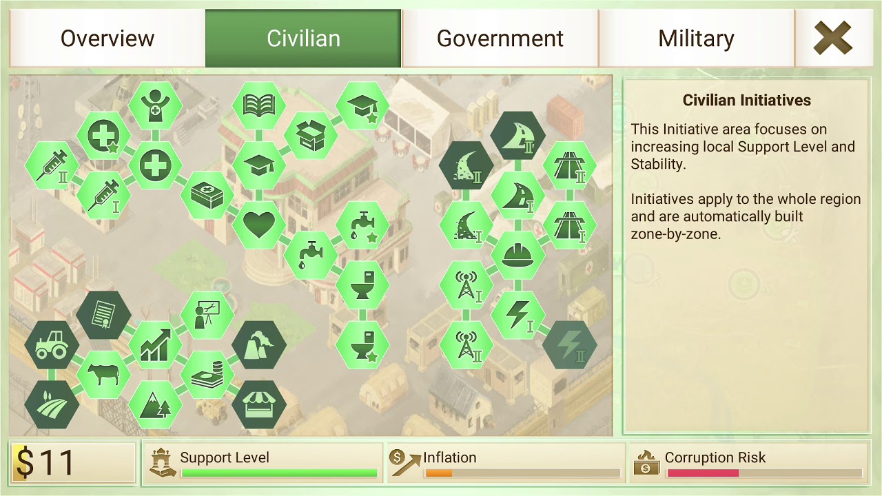 Rebel inc. Mobile app Game play