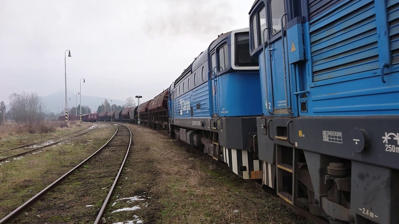 Přípřež brejlovců 750 s těžkým nákladem se rozjíždí z Mimoně (+ postrk)