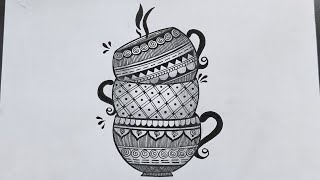 Creative cups mandala art tutorial for beginners| Zentangle pattern| step by step tutorial.