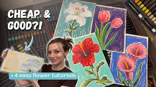 Best affordable & CREAMY oil pastels for BEGINNERS | 4 Flower tutorials + Lightwish review