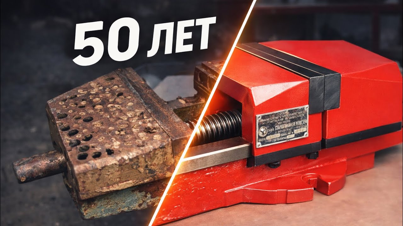 Тиски с металлолома, которым 50 лет — полное восстановление в гараже