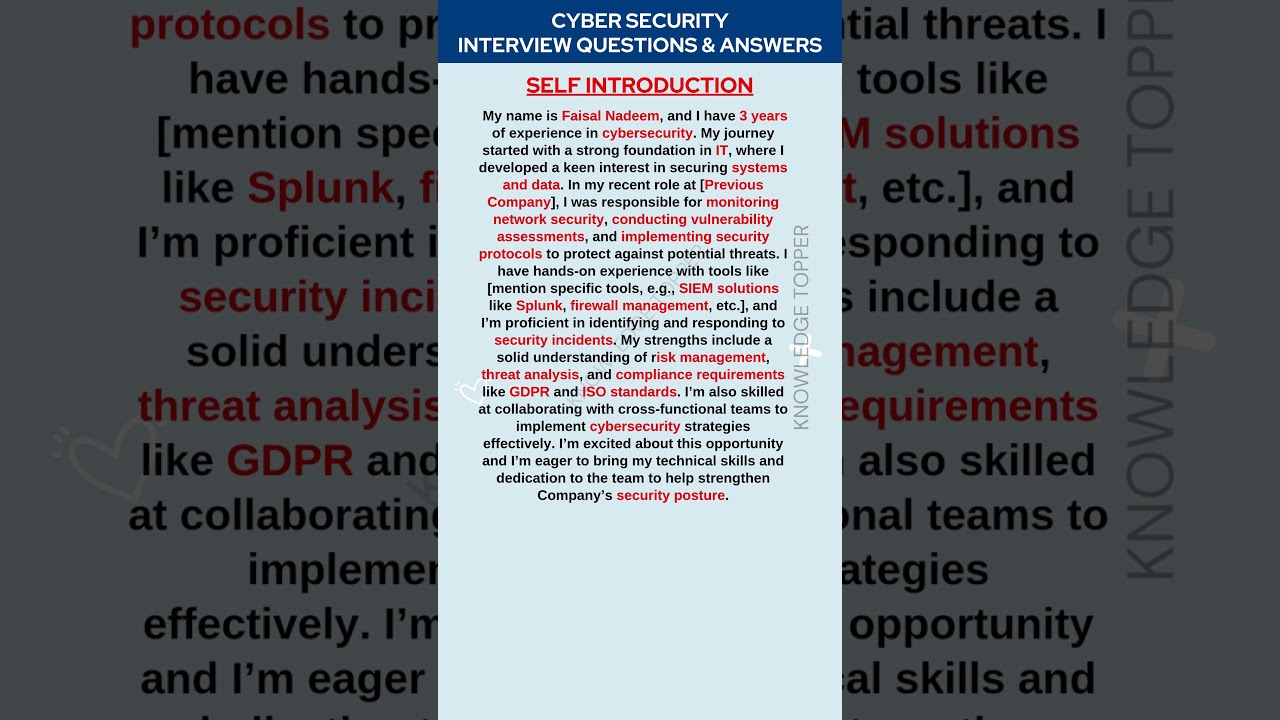 Cyber Security Interview Questions and Answers | Cyber Security Self Introduction