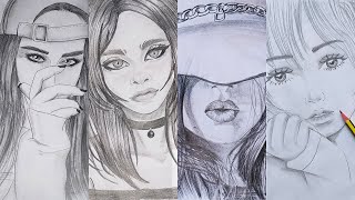 4 easy girl drawing ideas | Pencil sketch Tutorials | Art Videos