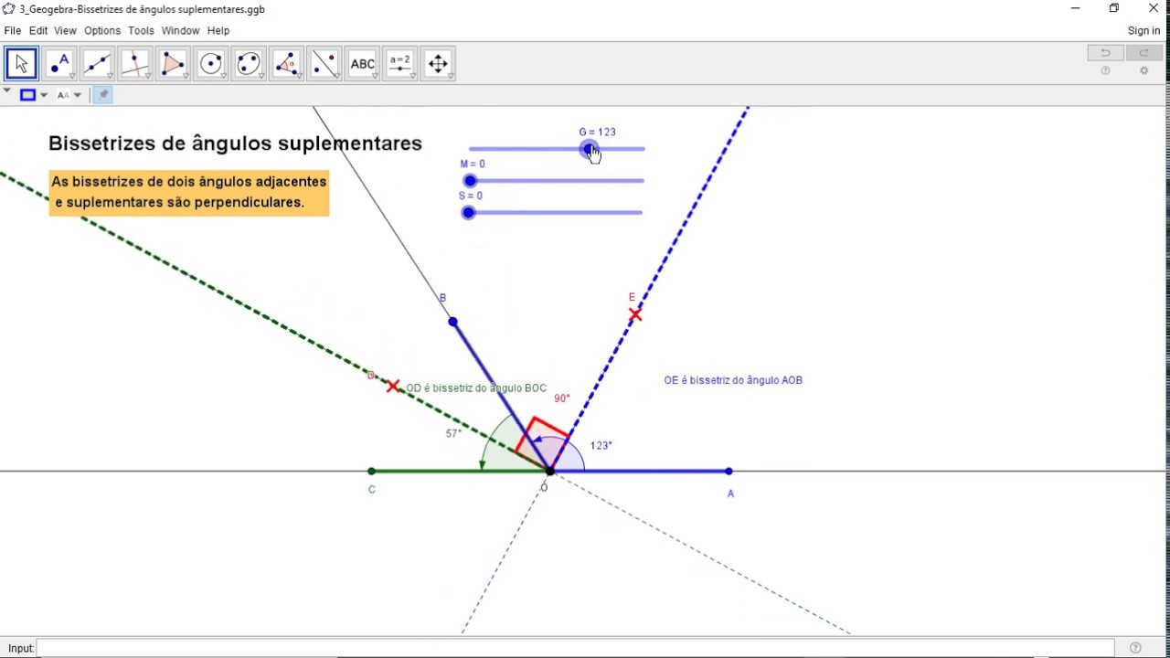 Ângulos complementares e suplementares – GeoGebra