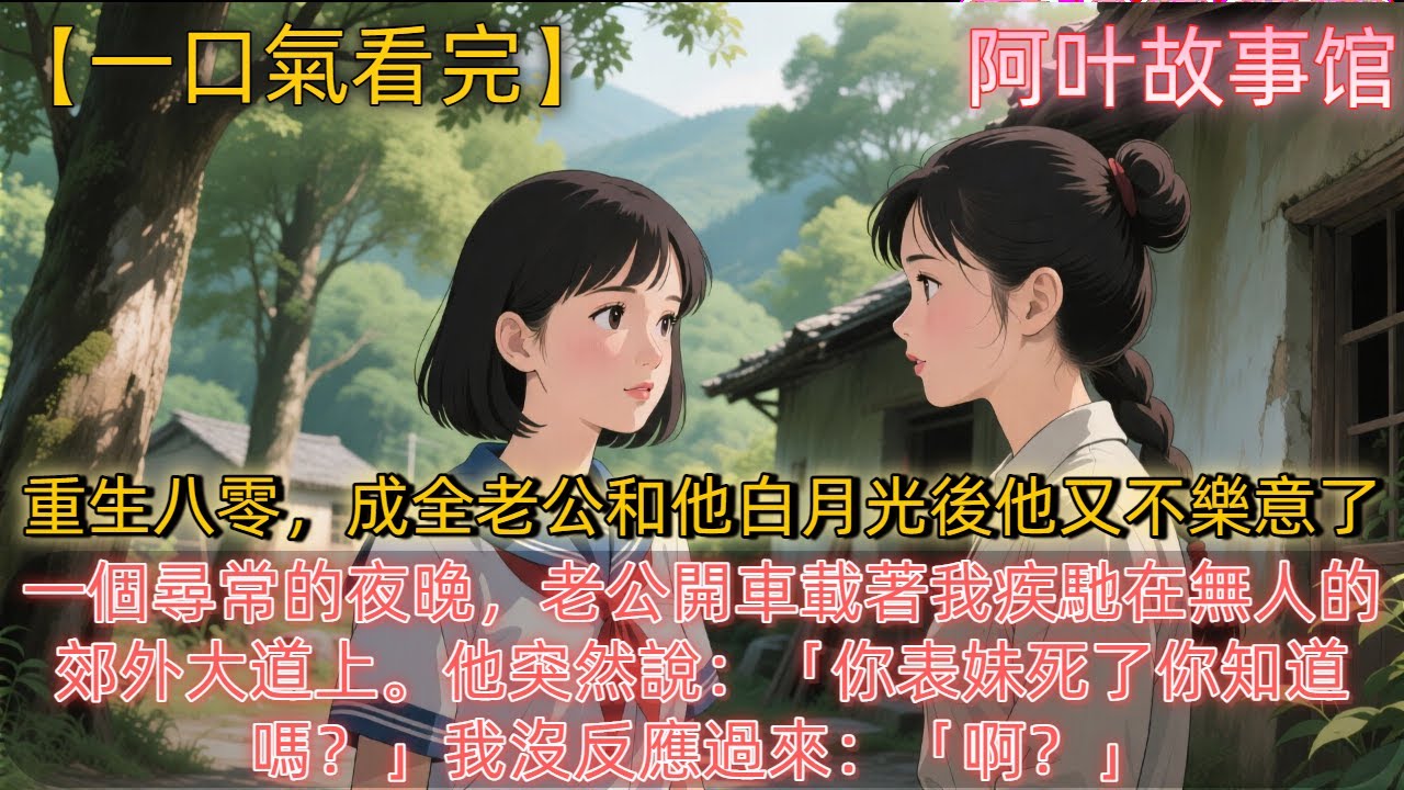 《重生八零，成全老公和他白月光後他又不樂意了》一個尋常的夜晚，老公開車載著我疾馳在無人的郊外大道上。他突然說：「你表妹死了你知道嗎？」我沒反應過來：「啊？」「她死了，我活著也沒意義了。