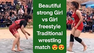 Two Beautiful Girls Wrestling Vs Each Other Freestyle Traditional Wrestling Match Fight Kushti