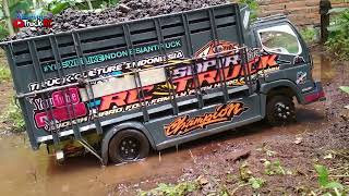 Miniature Truck Load Wet Sand Goes Through the Flood Until It Slips  RC Truck